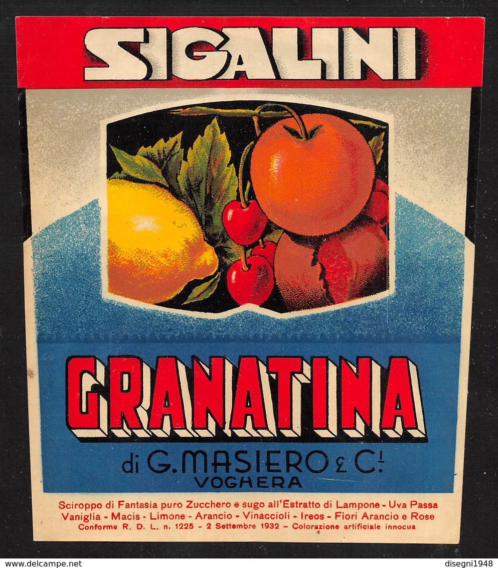 07783 "GRANATINA SIGALINI - DI G. MASIERO & C.I - VOGHERA" ETICH. ORIG - Altri & Non Classificati