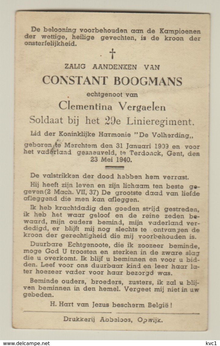 Gesneuvelde 40-45 BOOGMANS (Vergaelen), °Merchtem +Terdonk 23/5/1940, 29e Linie - Godsdienst & Esoterisme