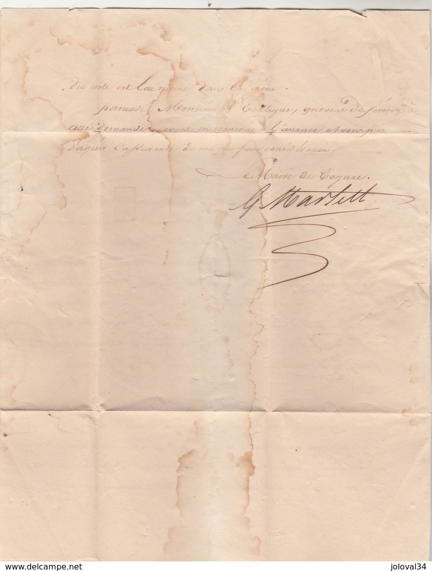 Lettre De Maire De COGNAC Charente 14/2/1832 Cachet PP Port Payé Pour Maire D' Avignon Vaucluse - Voir Verso - 1801-1848: Précurseurs XIX