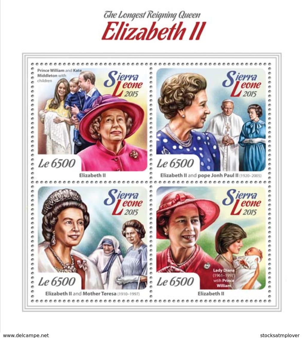 Sierra Leone 2015 Queen Elizabeth II, Prince William And Kate Middleton , Lady Diana - Sierra Leone (1961-...)