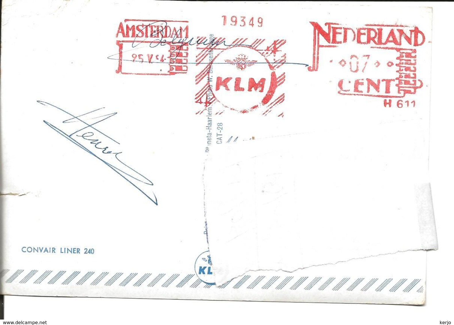 POSTKAART  NEDERLAND KLM (convair Liner 240 ) - Other & Unclassified