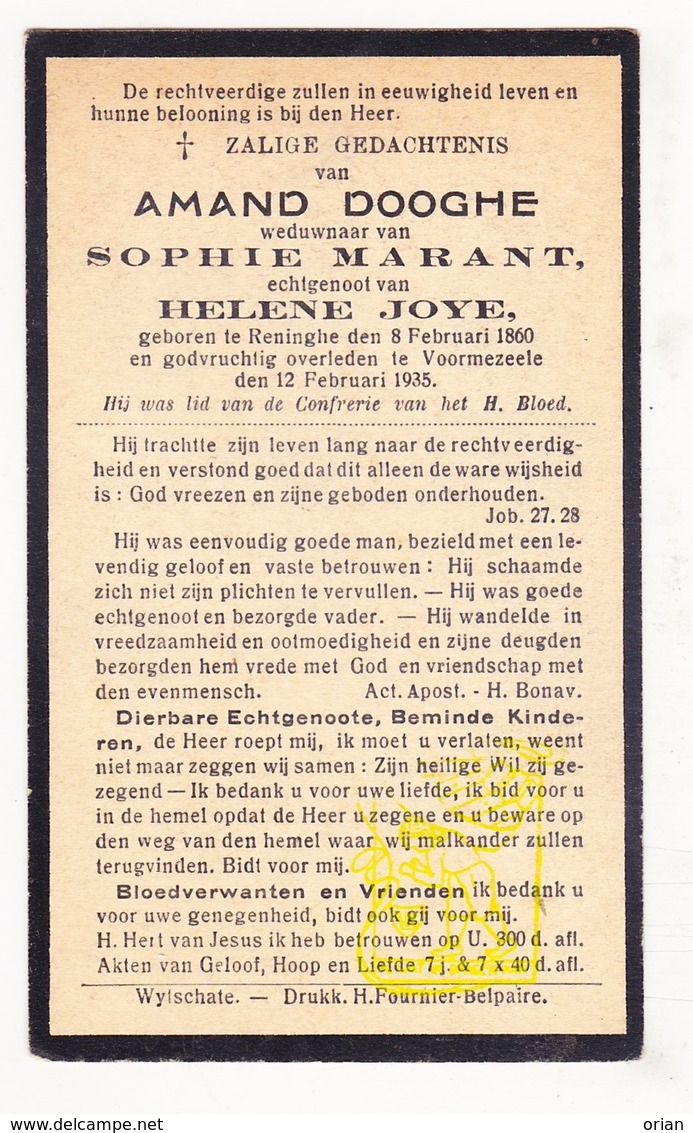 DP Amand Dooghe ° Lo-Reninge 1860 † Voormezele Ieper 1935 X S. Marant Xx H. Joye - Images Religieuses