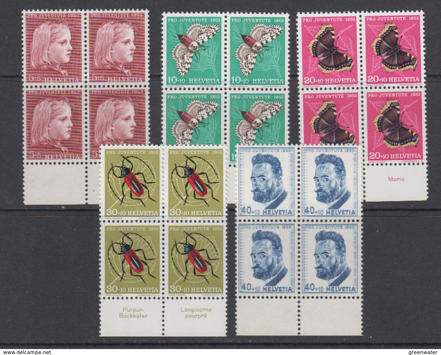 Switzerland 1953 Pro Juventute 5v Bl Of 4 ** Mnh (42213E) - Ongebruikt