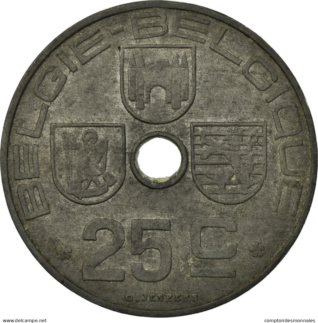 Monnaie, Belgique, 25 Centimes, 1945, TB+, Zinc, KM:132 - 10 Cents & 25 Cents