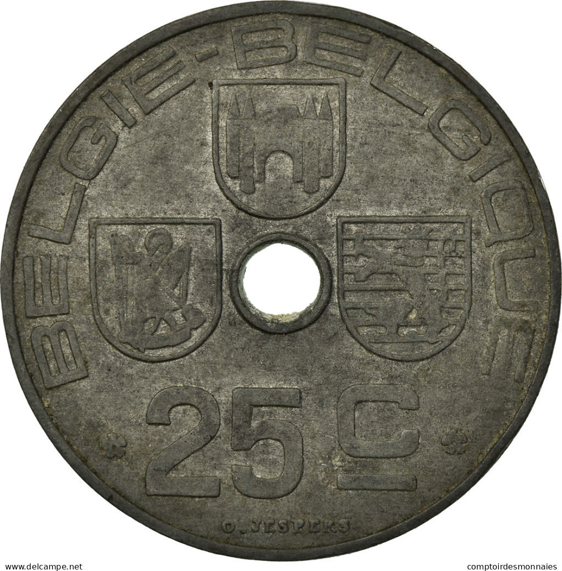 Monnaie, Belgique, 25 Centimes, 1945, TB+, Zinc, KM:132 - 10 Centimes & 25 Centimes
