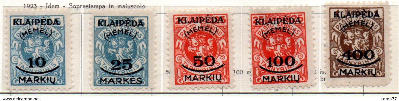 13 - LITUANIA MEMEL KLAIPEDA 1922 , Unificato Serie N. 102/106  Nuova *  (2380A) . - Lituania
