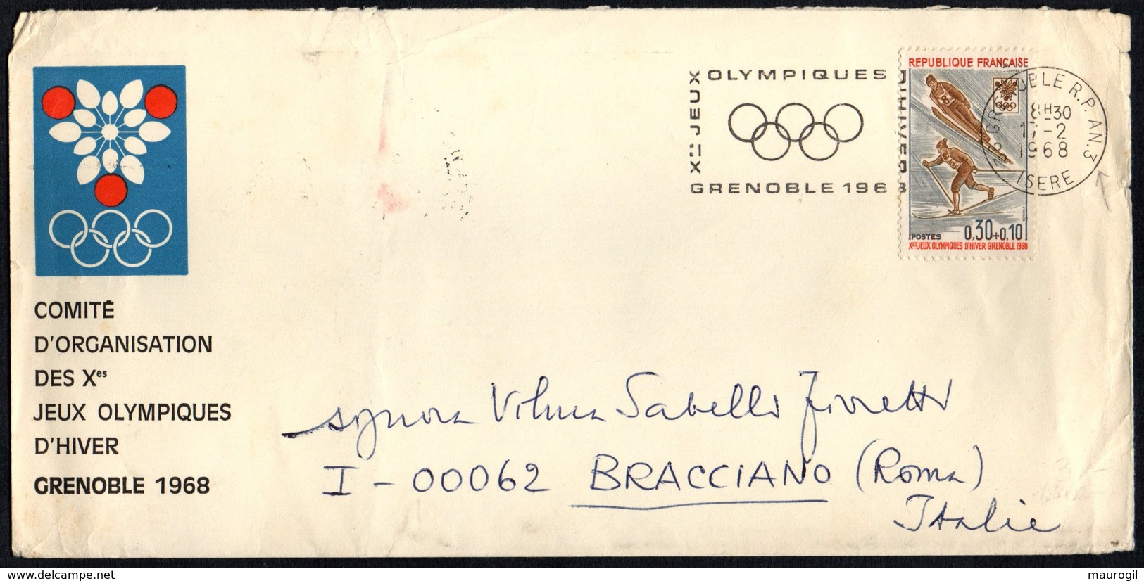 FRANCE GRENOBLE 1968 - OLYMPIC WINTER GAMES - MAILED OFFICIAL ENVELOPE OLYMPIC COMMITTEE GRENOBLE '68 - Inverno1968: Grenoble