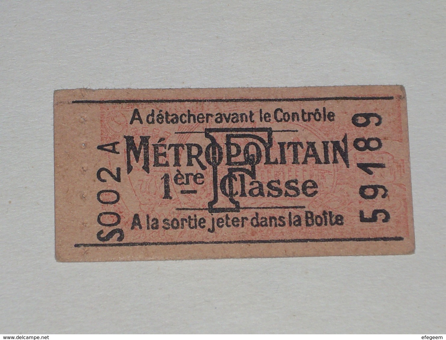 Ancien Ticket De Metro " F " 1ère Classe. Non Poinçonné. - Europe