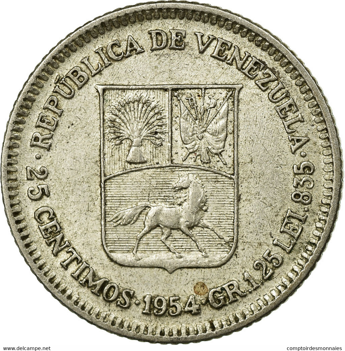 Monnaie, Venezuela, 25 Centimos, 1954, TTB, Argent, KM:35 - Venezuela