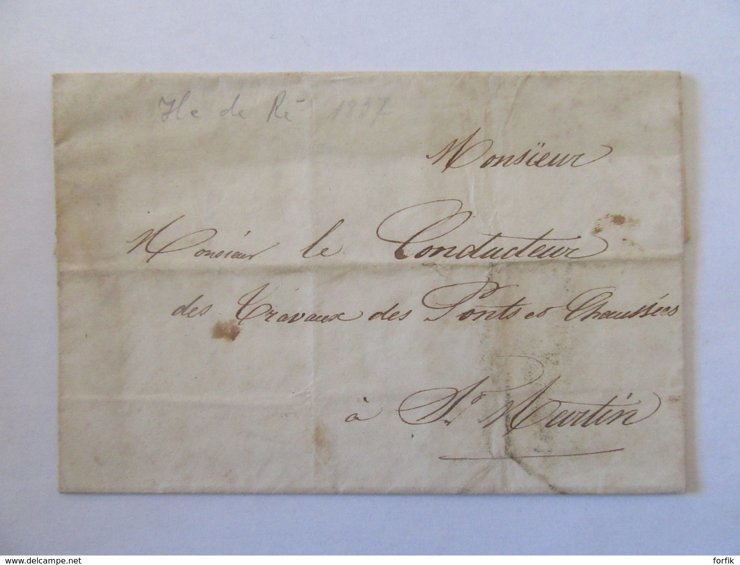 Lettre Sans Affranchissement - Ile De Ré Vers St Martin (Ponts & Chaussées) - Superbe Cachet Inscription Maritime - 1837 - 1801-1848: Precursors XIX