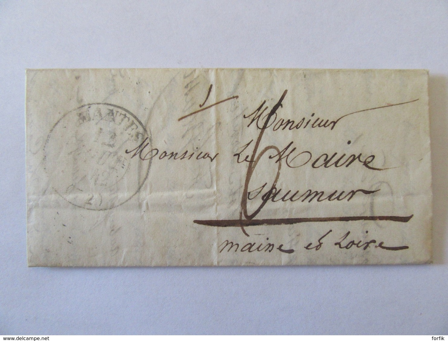 Lettre Vers Mairie Saumur Refusée Pour Défaut D'affranchissement - Cachet Type 13 + Chiffre-taxe Manuscrit - 1842 - 1801-1848: Precursors XIX