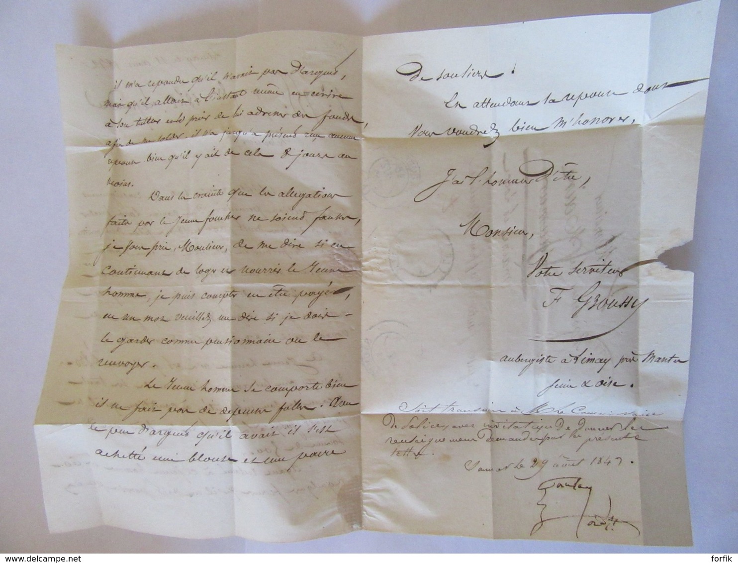 Lettre Vers Mairie Saumur Refusée Pour Défaut D'affranchissement - Cachet Type 13 + Chiffre-taxe Manuscrit - 1842 - 1801-1848: Precursors XIX