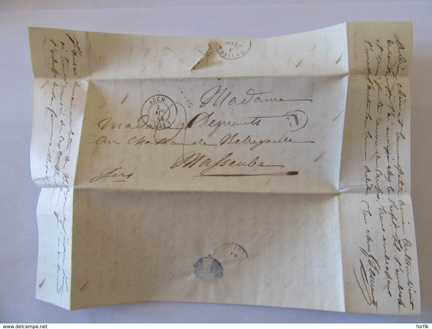 Lettre Auch Vers Château De Bellegarde (Gers) - Chiffre-Taxe 1 Décime Et Manuscrit - 1844 - 1801-1848: Précurseurs XIX