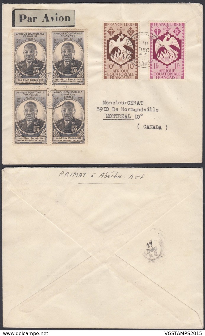 AEF - Lettre Yv147 + 153+206 Bloc De 4 De Abécher, Chad Vers Canada 10/12/1945 (7G29710) DC2527 - Storia Postale