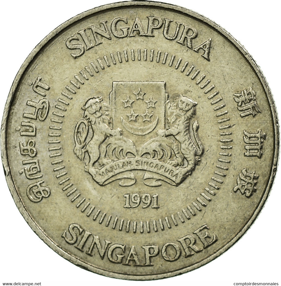 Monnaie, Singapour, 10 Cents, 1991, British Royal Mint, TTB, Copper-nickel - Singapur