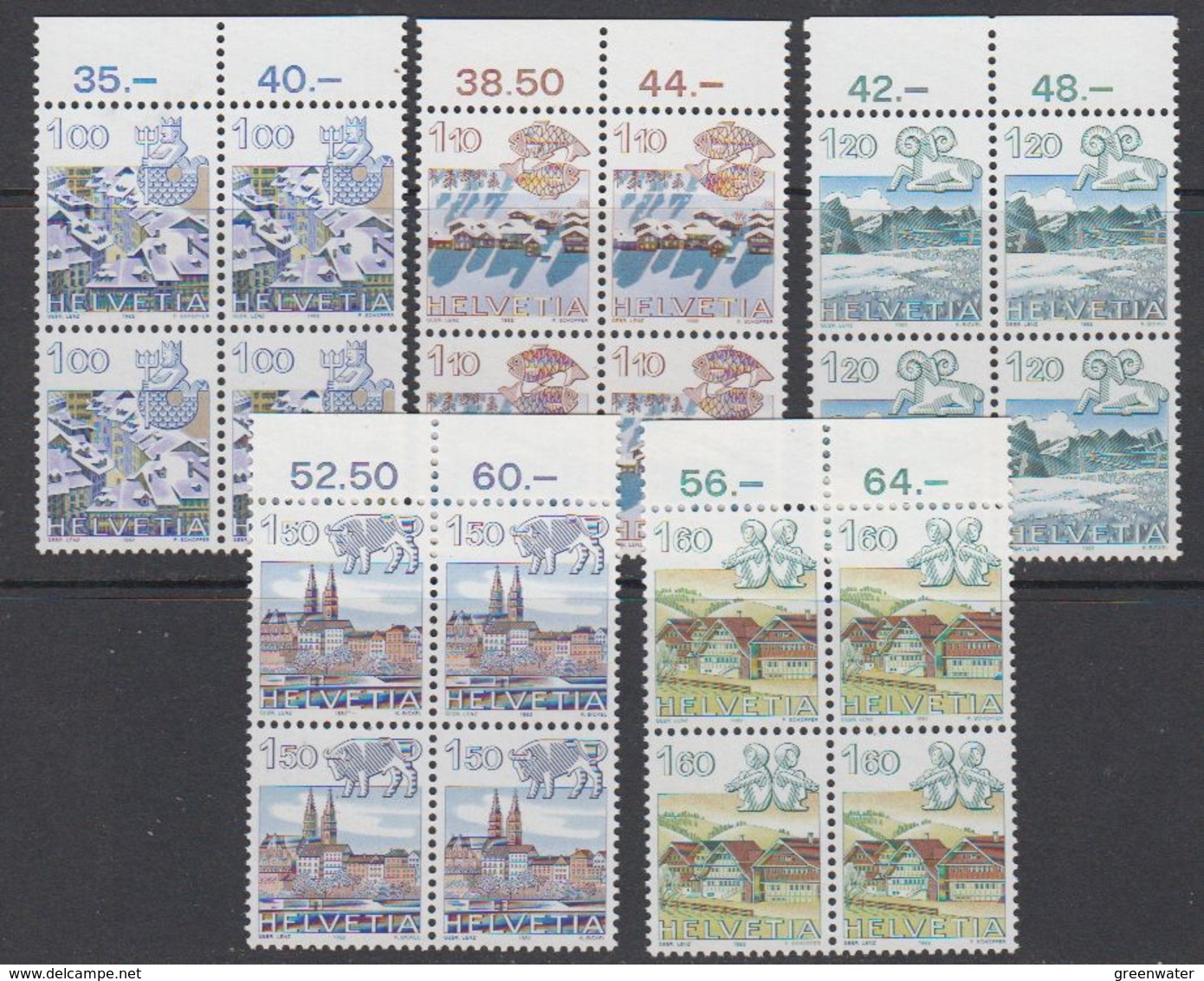 Switzerland 1982 Definitives 5v Bl Of 4 ** Mnh (42215B) - Ongebruikt