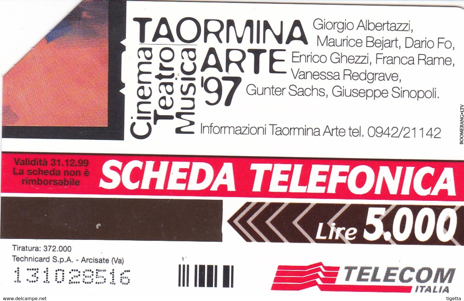 SCHEDA TELEFONICA  TAORMINA ARTE 97   SCADENZA 31/12/1999 USATA - Public Special Or Commemorative