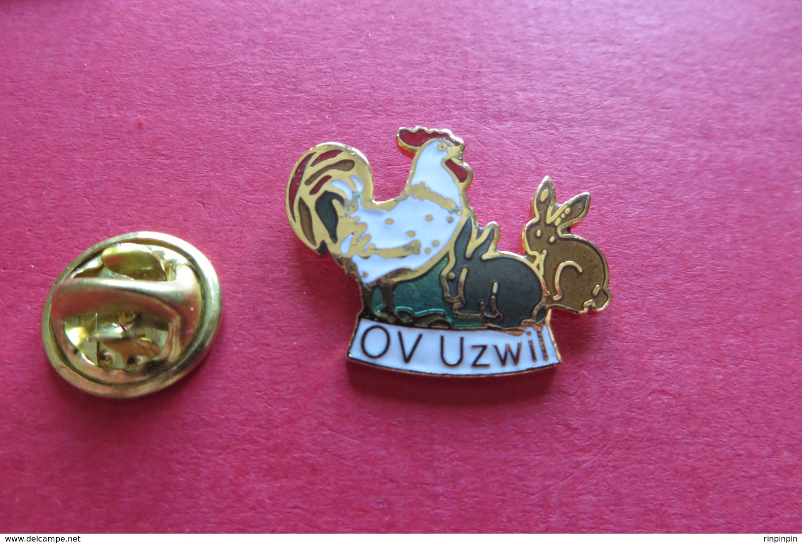 Pin's,Animaux,Oiseaux,ORNITH.VEREIN OV UZWIL,COQ,LAPIN,Suisse - Animaux