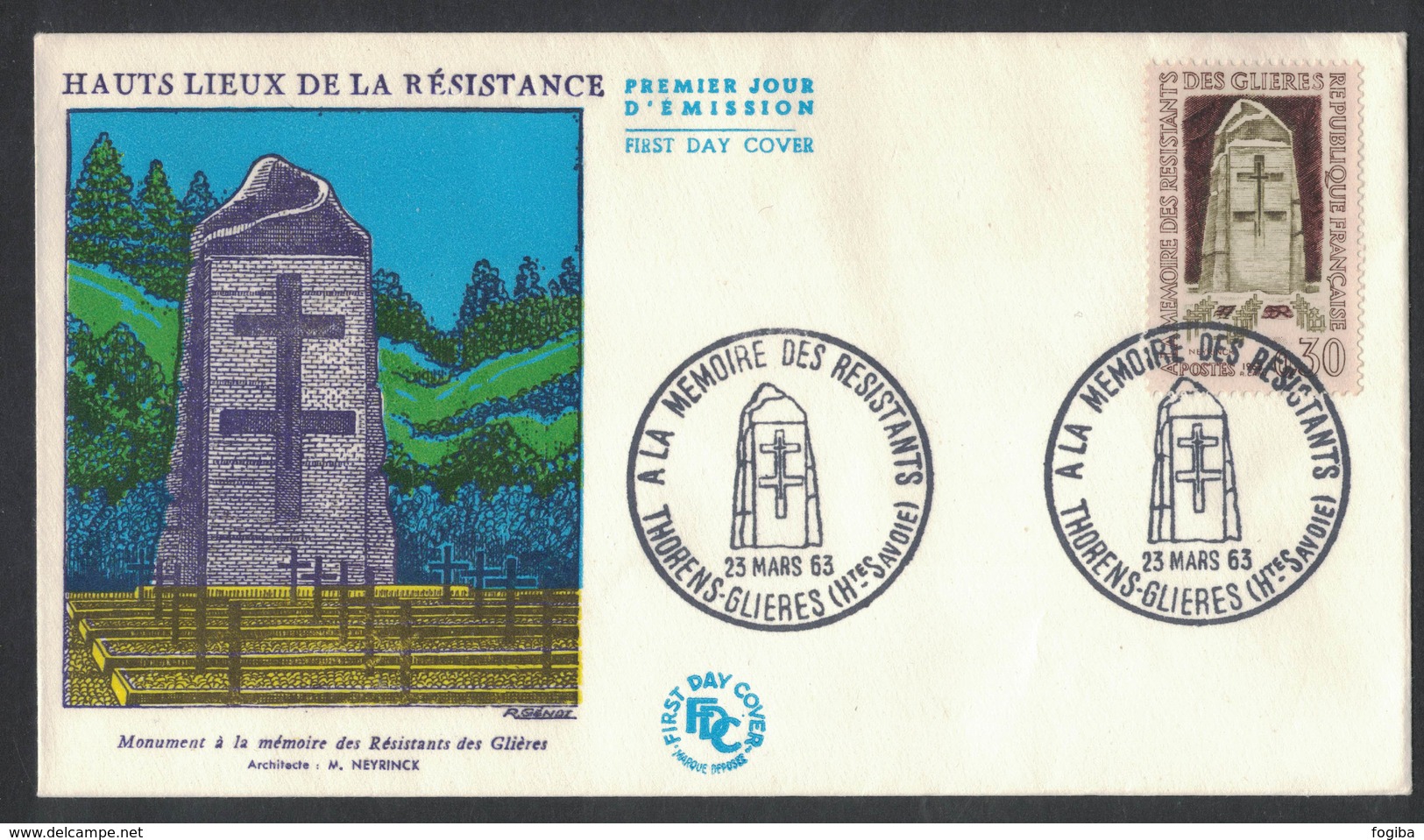 YN344     FRANCE FDC 1963 *  HAUTS LIEUX DE LA RESISTANCE / A LA MEMOIRE DES RESISTANTS - THORENS GLIERES - 1960-1969