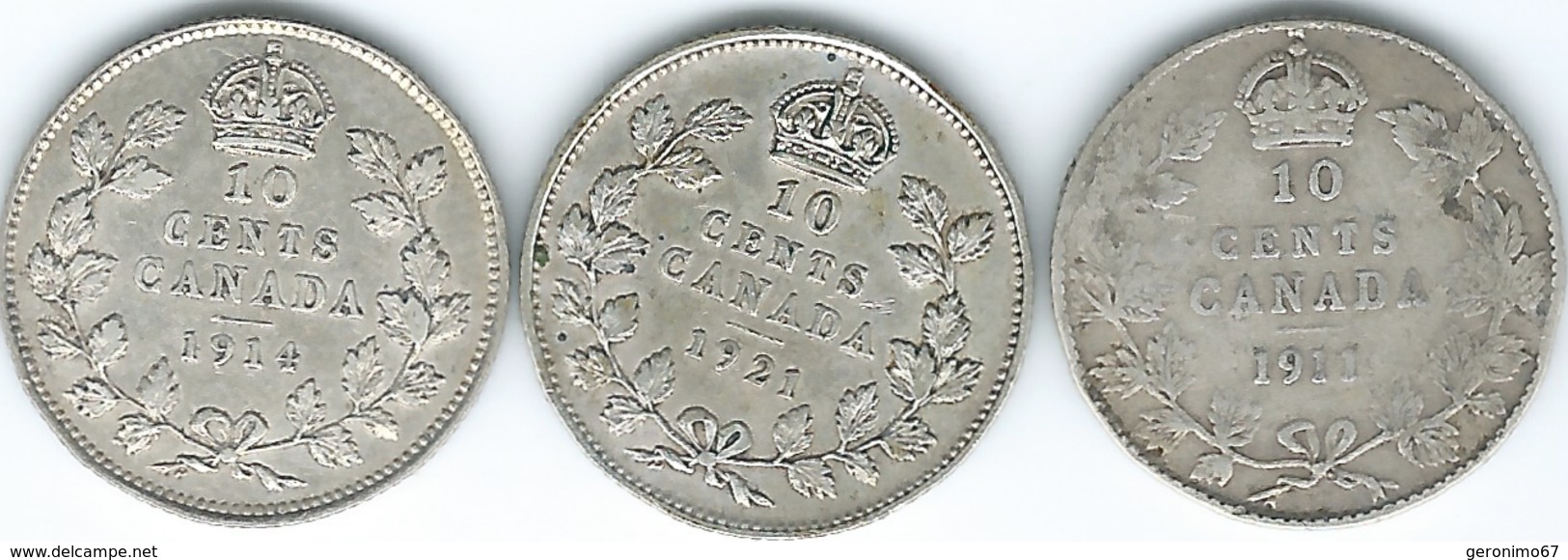 Canada - George V - 10 Cents - 1911 (KM17) 1914 (KM23) 1921 (KM23a) - Canada