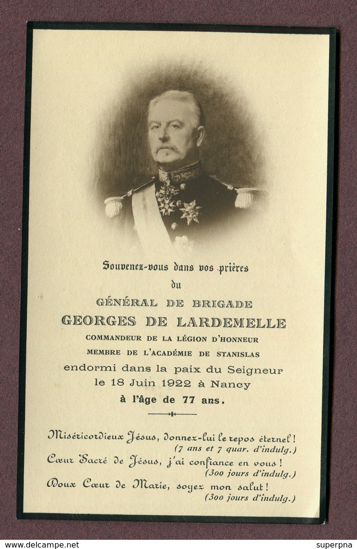 METZ  (57) : " Général De Brigade GEORGES DE LARDEMELLE  (photo) - Devotieprenten