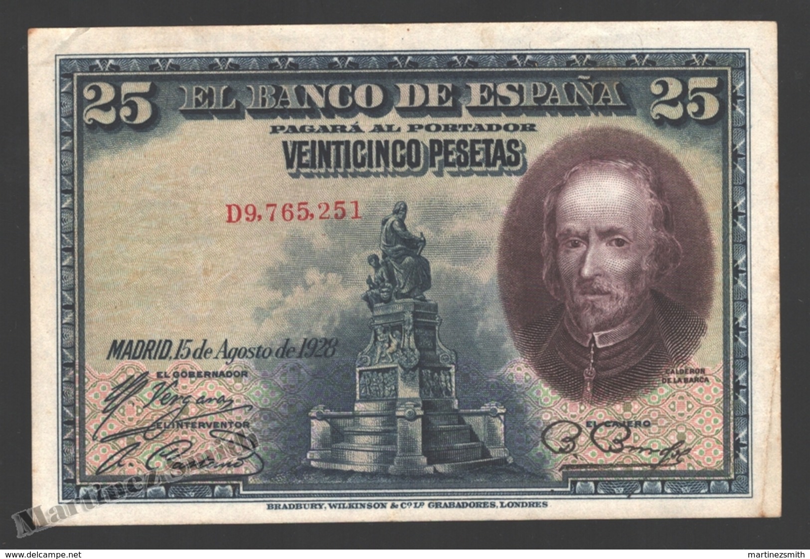 Banknote Spain -  25 Pesetas – August 1928 – Calderon De La Barca - Condition FF - Pick 74b - 1-2-5-25 Peseten