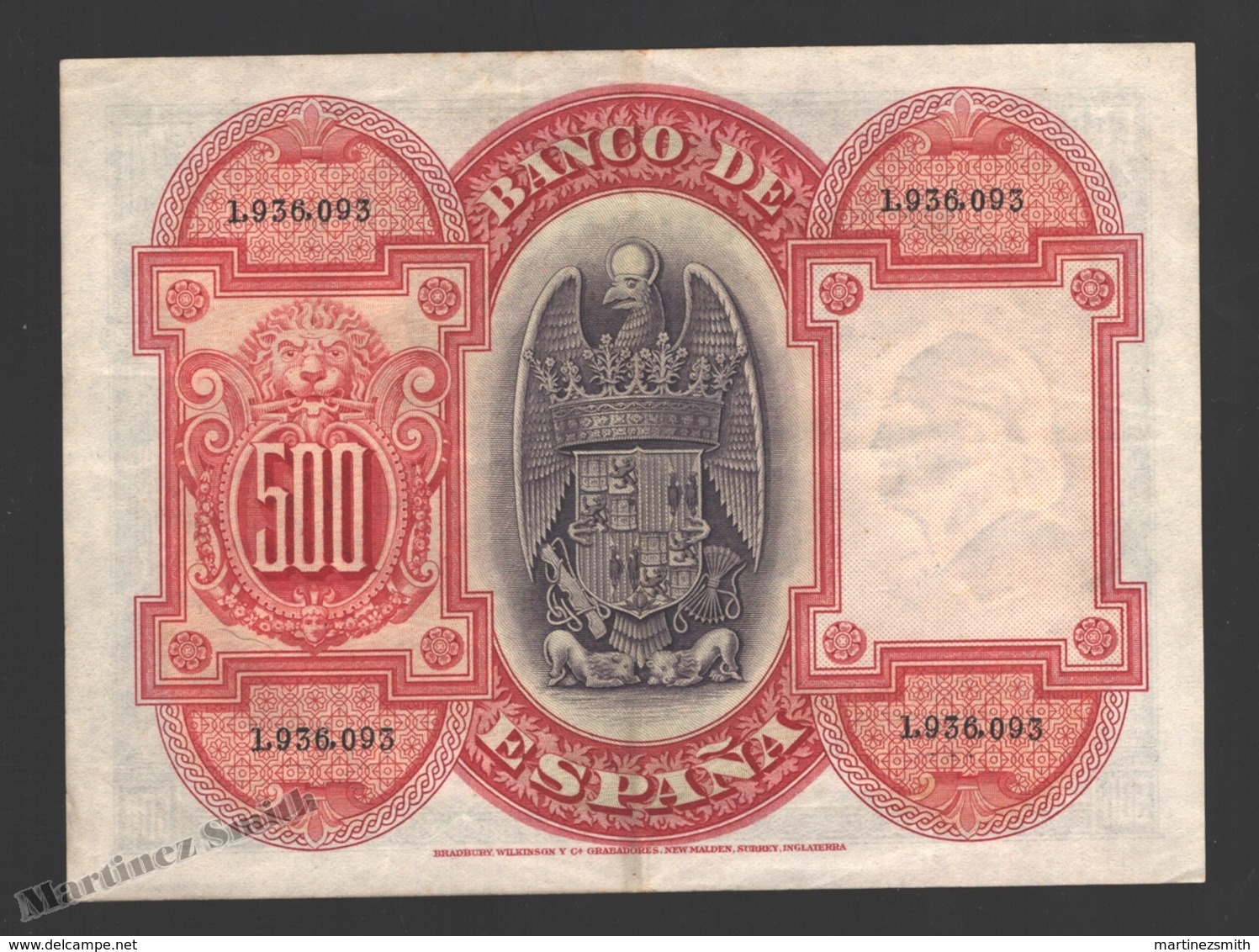 Banknote Spain - 500 Pesetas – May 1927 – Lions Court, Alhambra Isabel La Católica - Condition VF - Pick 73 - 1000 Pesetas