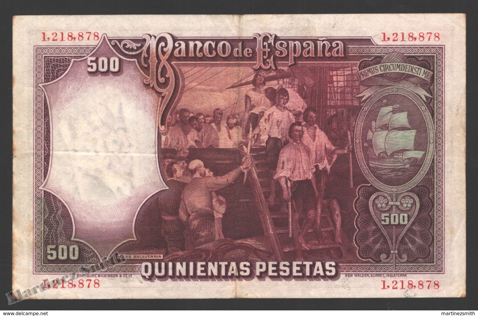 Banknote Spain -  500 Pesetas – April 1931 – Juan Sebastian El Cano, Navigator - Condition FF - Pick 84 - 500 Pesetas