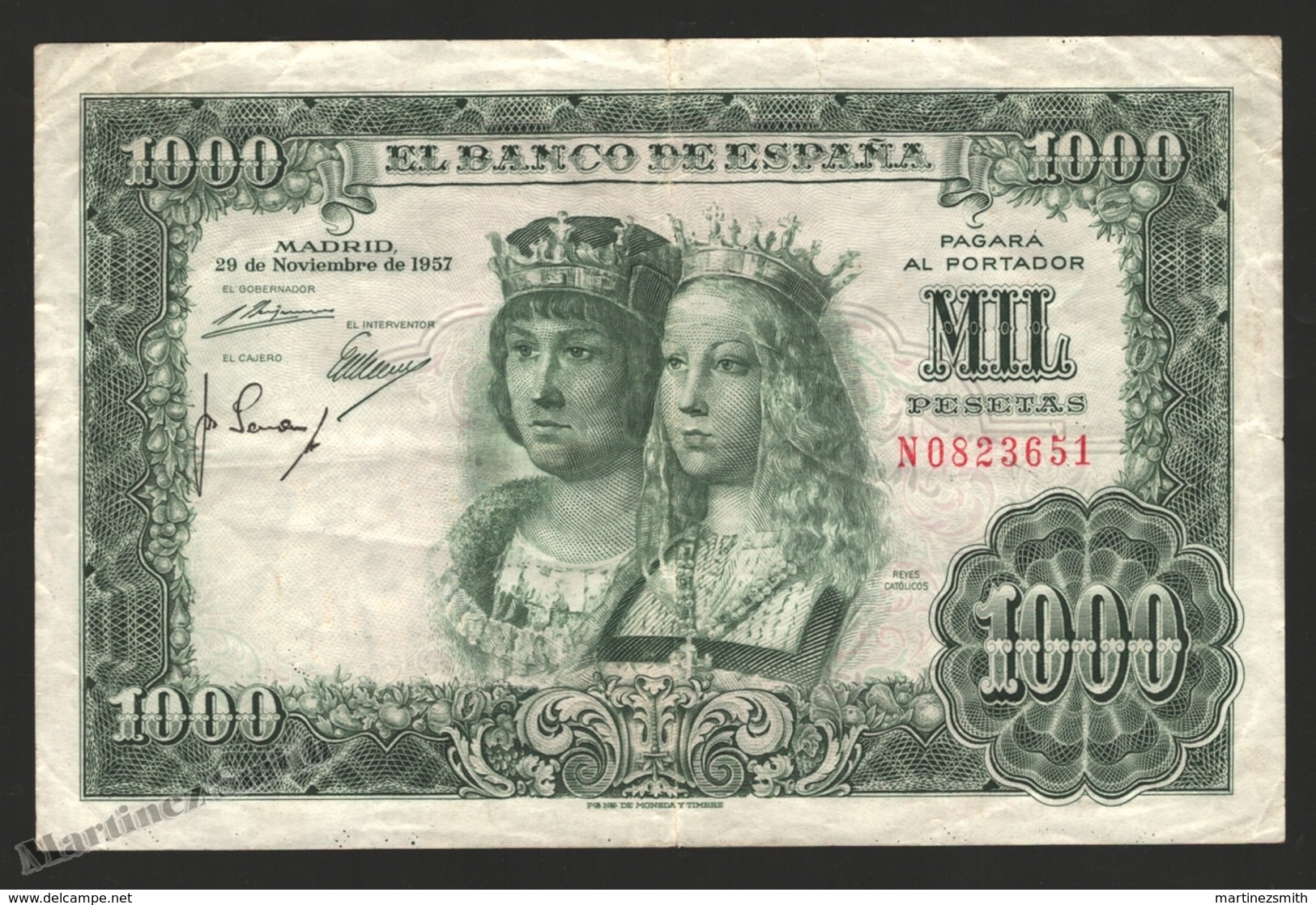 Banknote Spain -  1000 Pesetas – November 1957 – Reyes Católicos - Condition G - Pick 149a - 1000 Pesetas