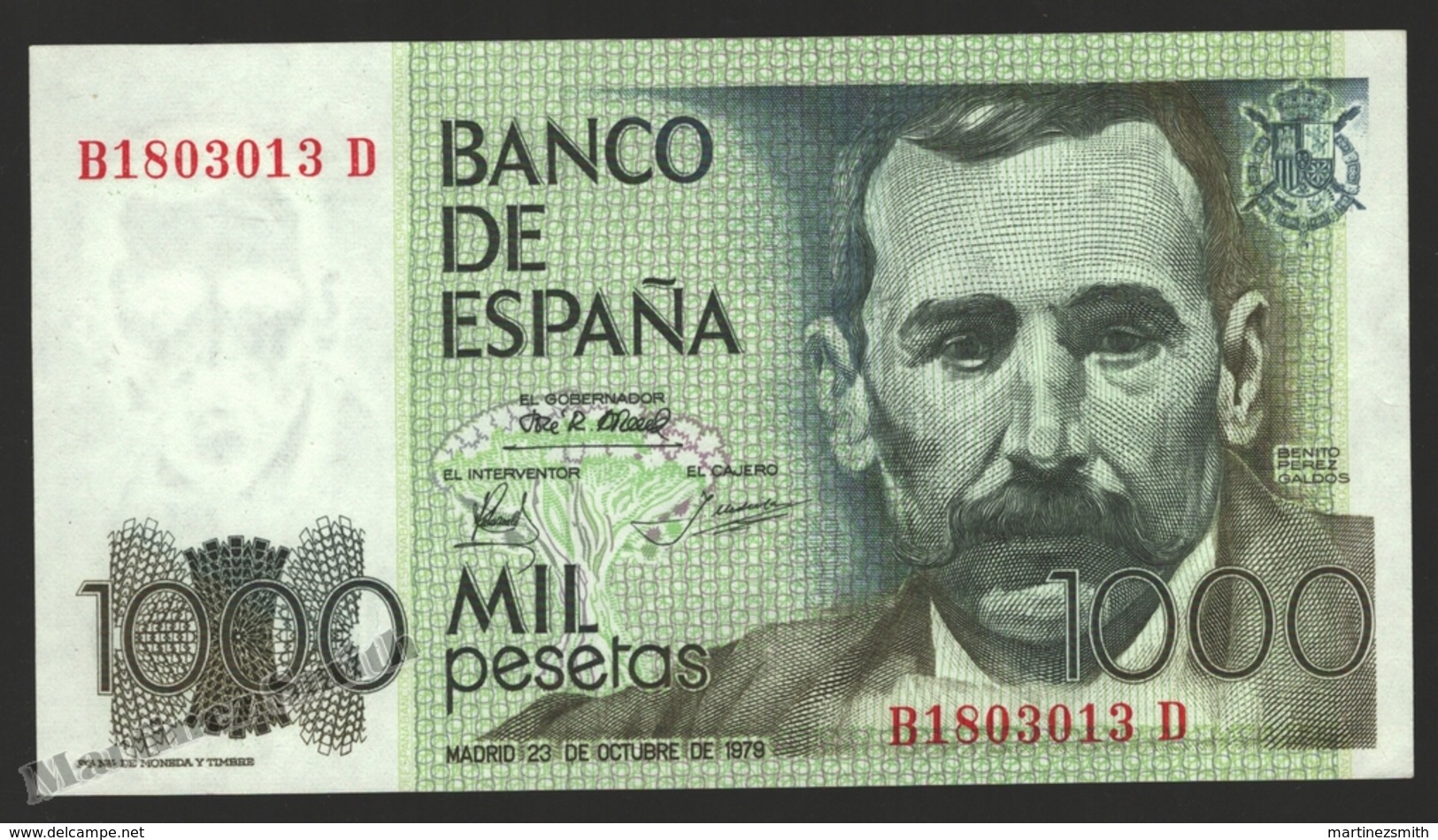 Banknote Spain -  1000 Pesetas – October 1979 – Benito Perez Galdos, Writer - Condition UNC - Pick 158 - [ 4] 1975-… : Juan Carlos I