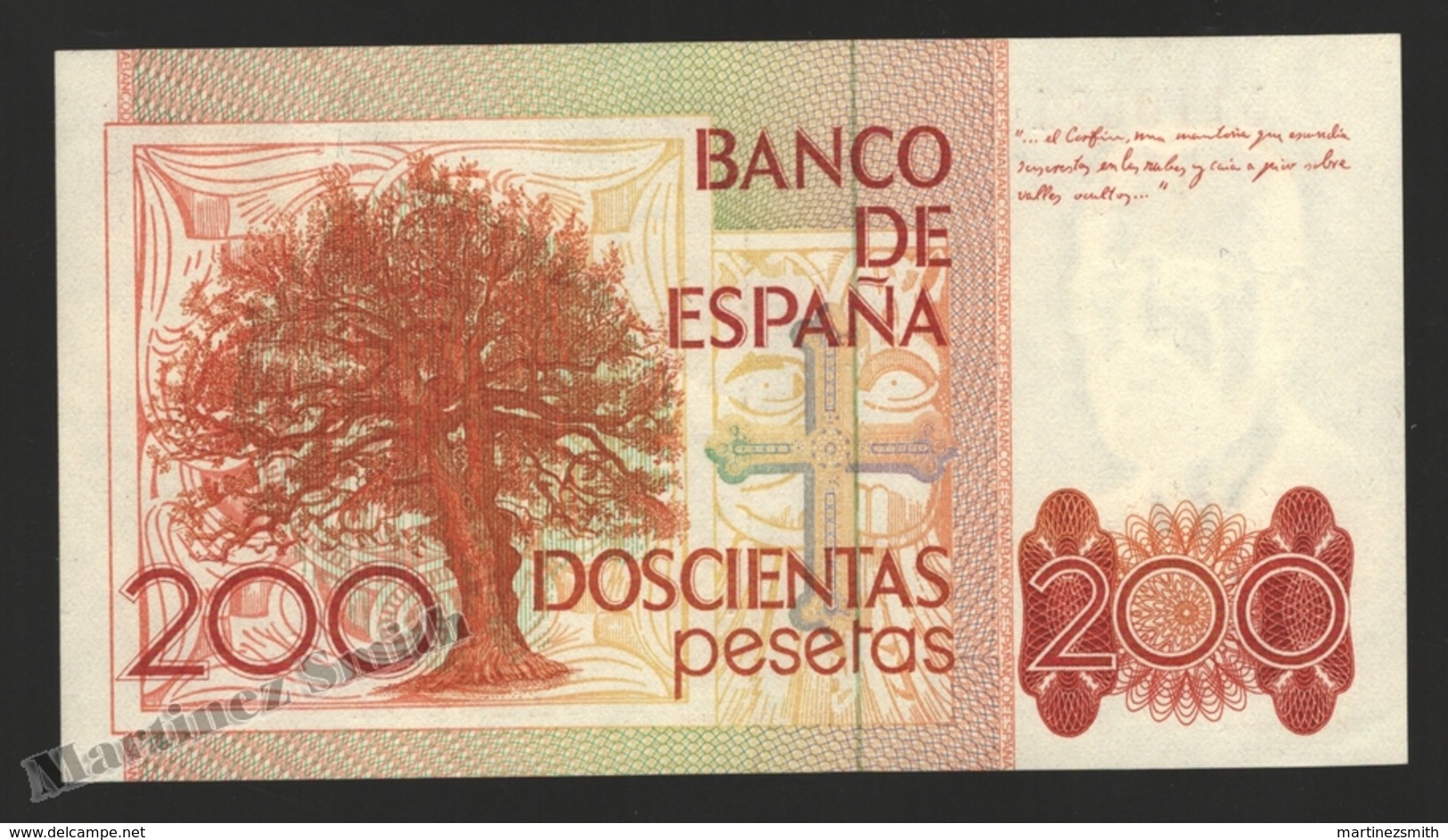 Banknote Spain -  200 Pesetas – September 1980 – Lopoldo Alas Clarin – Sin Serie – Condition UNC - Pick 156 - [ 4] 1975-…: Juan Carlos I.