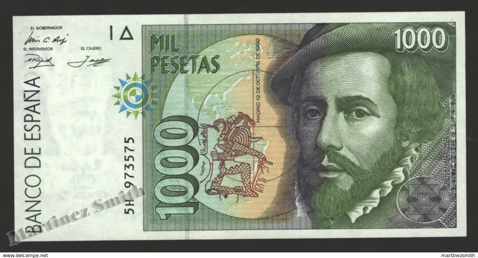 Banknote Spain -  1000 Pesetas – October 1992 – Hernan Cortes - Condition UNC - Pick 163 - [ 4] 1975-… : Juan Carlos I