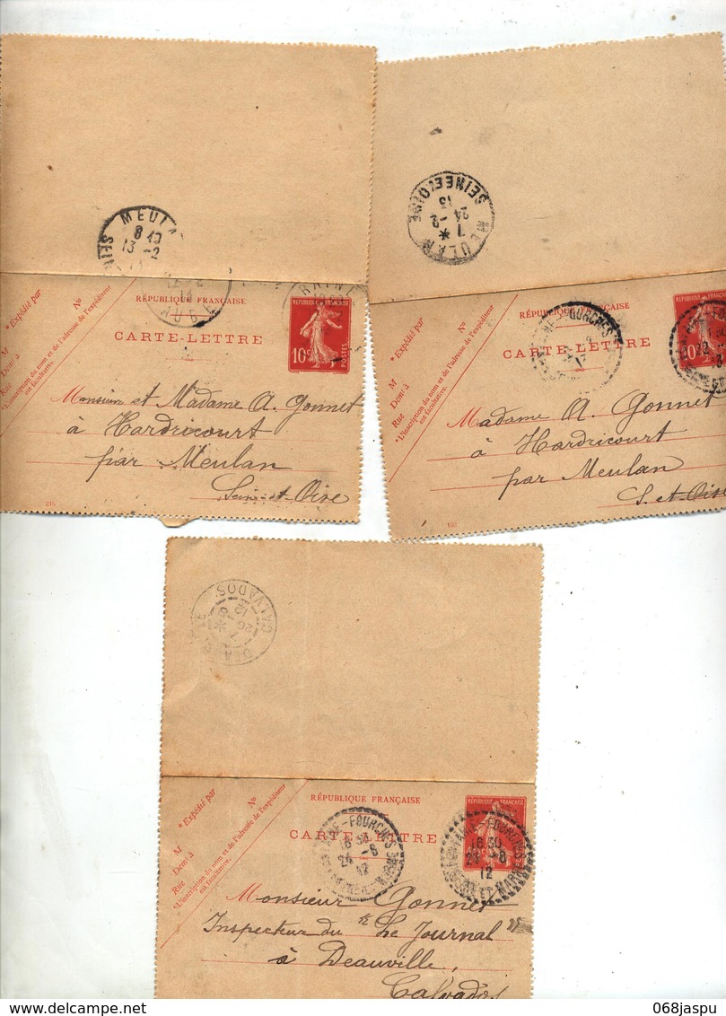 3 Carte Lettre 10 C Semeuse Cachet à Coir - Cartes-lettres