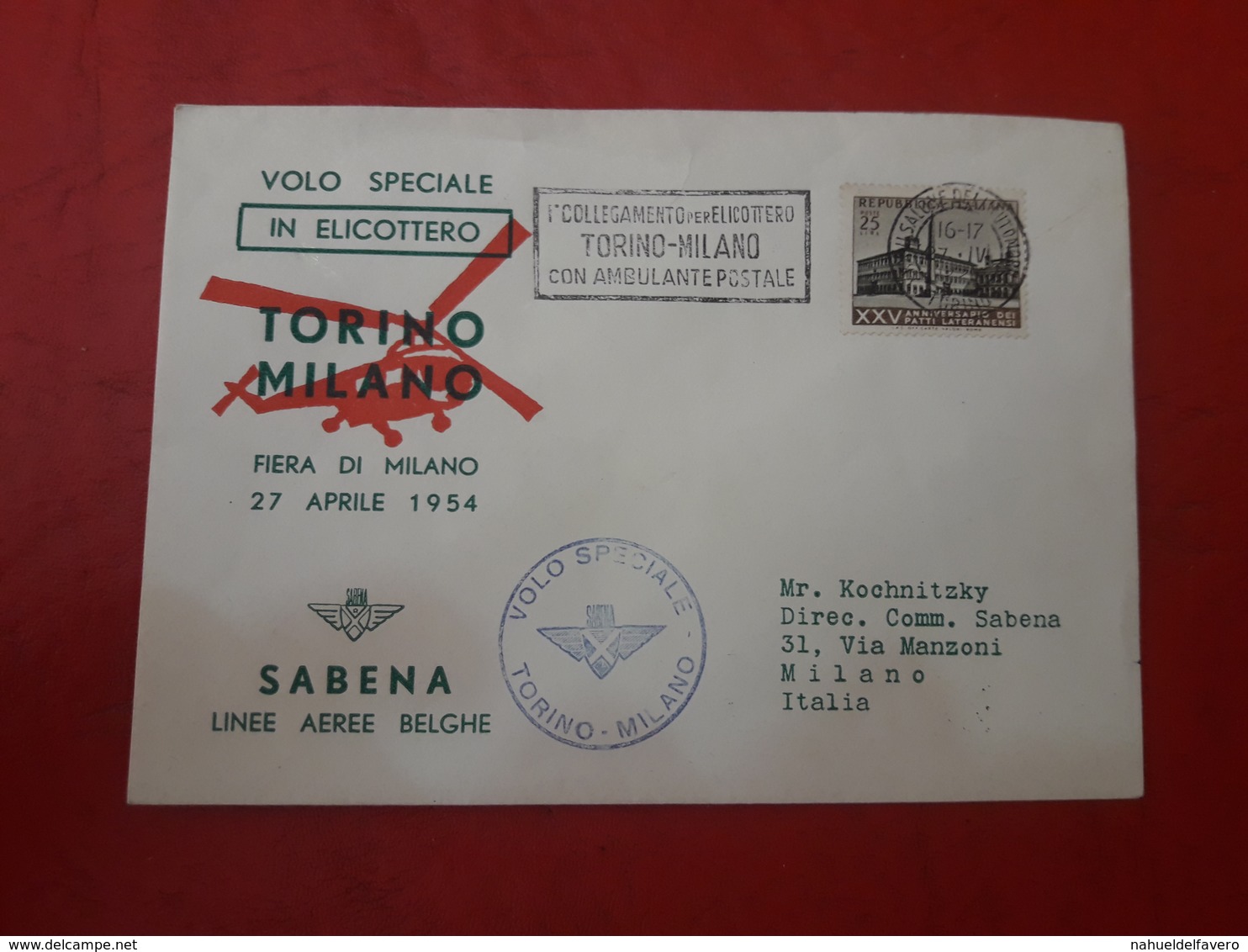 Italie Correspondance Pour Helicoptero Torino à Milano En 1954 - 1946-60: Marcofilia