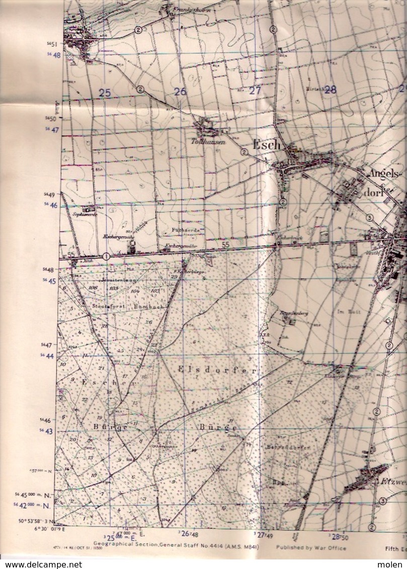 GB WAR OFFICE KARTE 1/25.000 BERGHEIM ©1944 ELSDORF GLESCH BEDBURG PAFFENDORF HEPPENDORF NIEDEREMBT ESCH PUTZ S468 - Bergheim