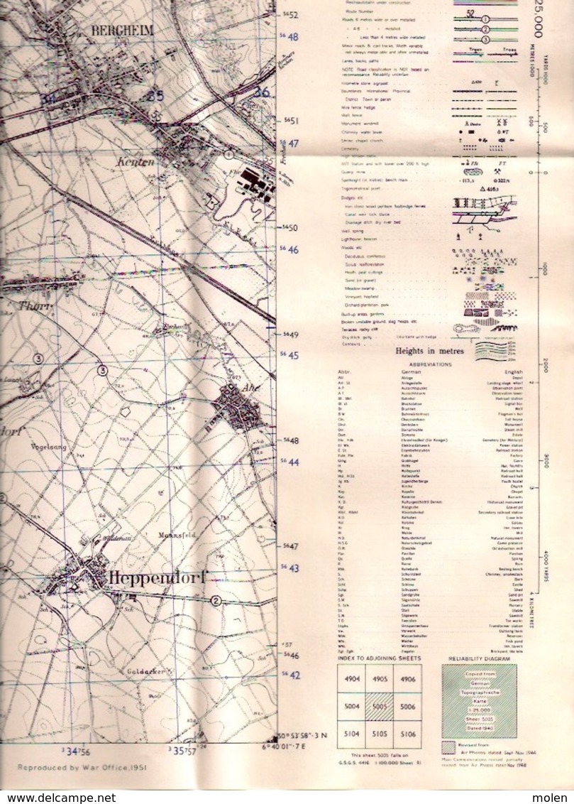 GB WAR OFFICE KARTE 1/25.000 BERGHEIM ©1944 ELSDORF GLESCH BEDBURG PAFFENDORF HEPPENDORF NIEDEREMBT ESCH PUTZ S468