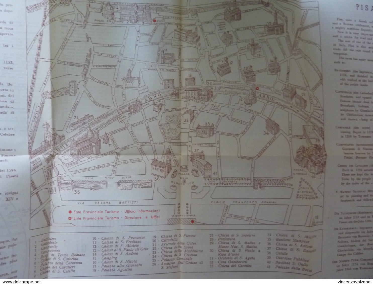 Pieghevole Con Mappa "PISA" Ente Provinciale Del Turismo, 1956 - Carte Topografiche