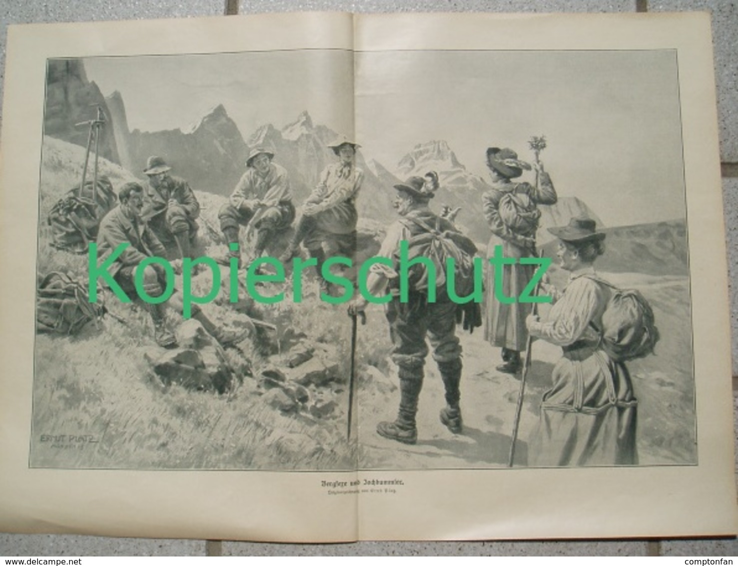 160 Ernst Platz Bergfexe Jochbummler Großbild Ca. 42 X 30 Cm 1913!! - Stiche & Gravuren