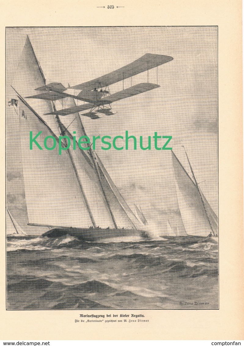 174 Zeno Diemer Marineflugzeug Kieler Regatta Schiffe Ca. 20 X 30 Cm 1914 !! - Sonstige & Ohne Zuordnung