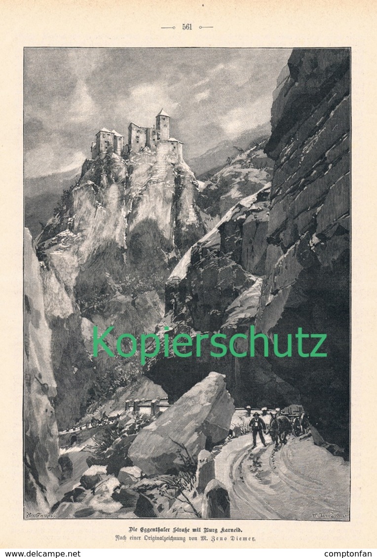 D101 179 Zeno Diemer Burg Karneid Eggental Bozen Ca. 21 X 28 Cm 1897 !! - Sonstige & Ohne Zuordnung