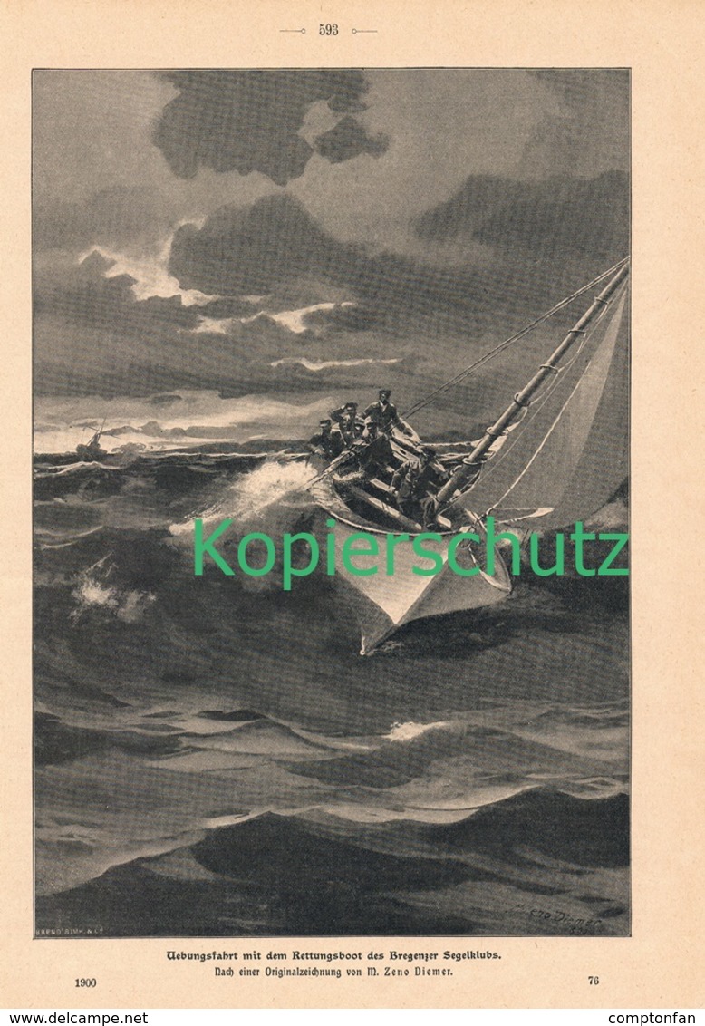 D101 182 Zeno Diemer Bregenzer Segel-Club Rettungsboot Ca. 21 X 29 Cm 1900 !! - Altri & Non Classificati