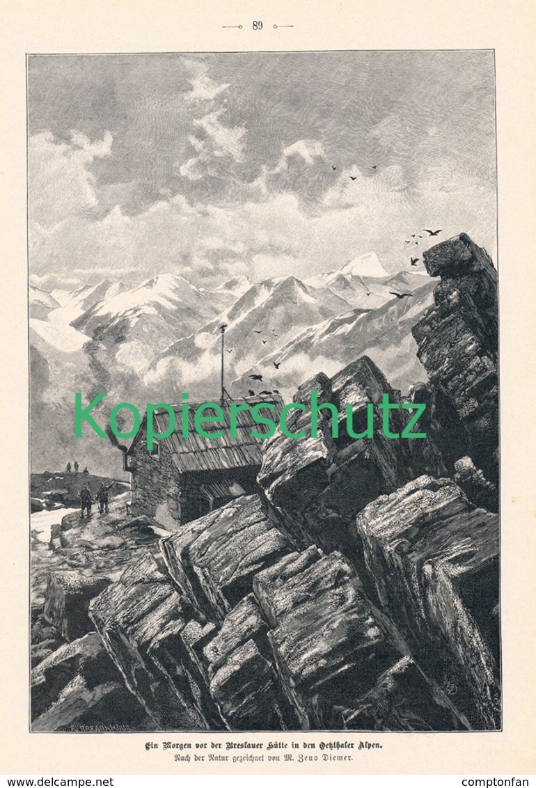D101 187 Zeno Diemer Breslauer Hütte Ötztal Bergsteiger Ca. 21 X 30 Cm 1899 !! - Altri & Non Classificati