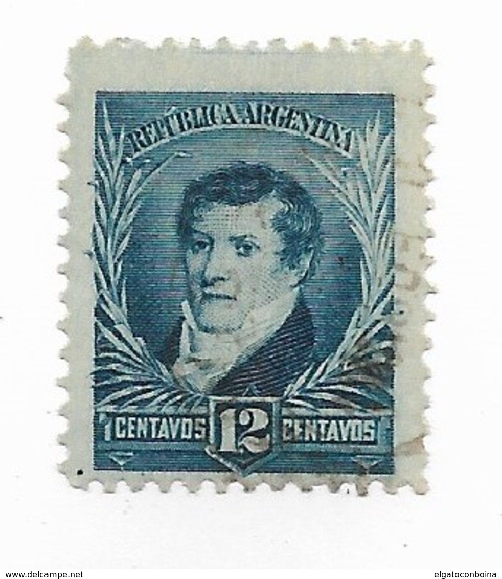 ARGENTINA YEAR 1897 Belgrano 12 Cents Blue Used Large Sun Watermark 12 X 12 Scott 112 Michel 89y - Neufs