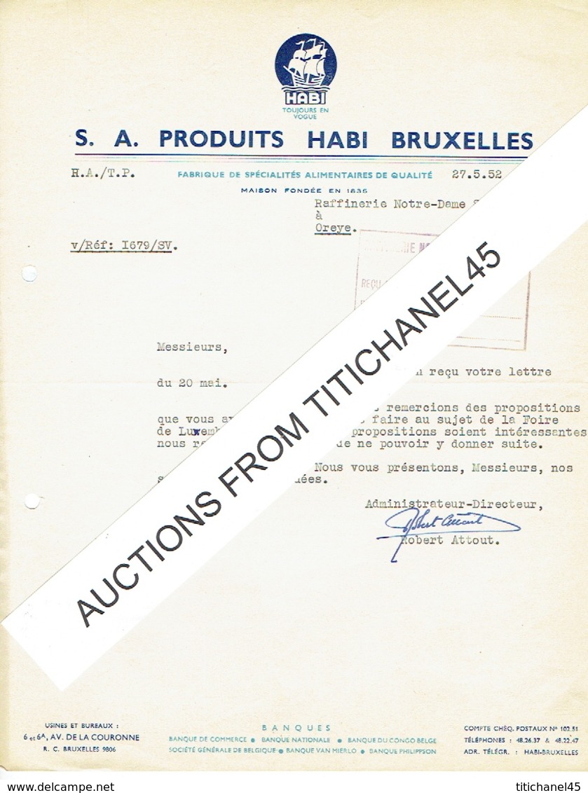 BRUXELLES - Lettre De 1952 - PRODUITS HABI BRUXELLES - Fabrique De Spécialités Alimentaires De Qualité - Other & Unclassified