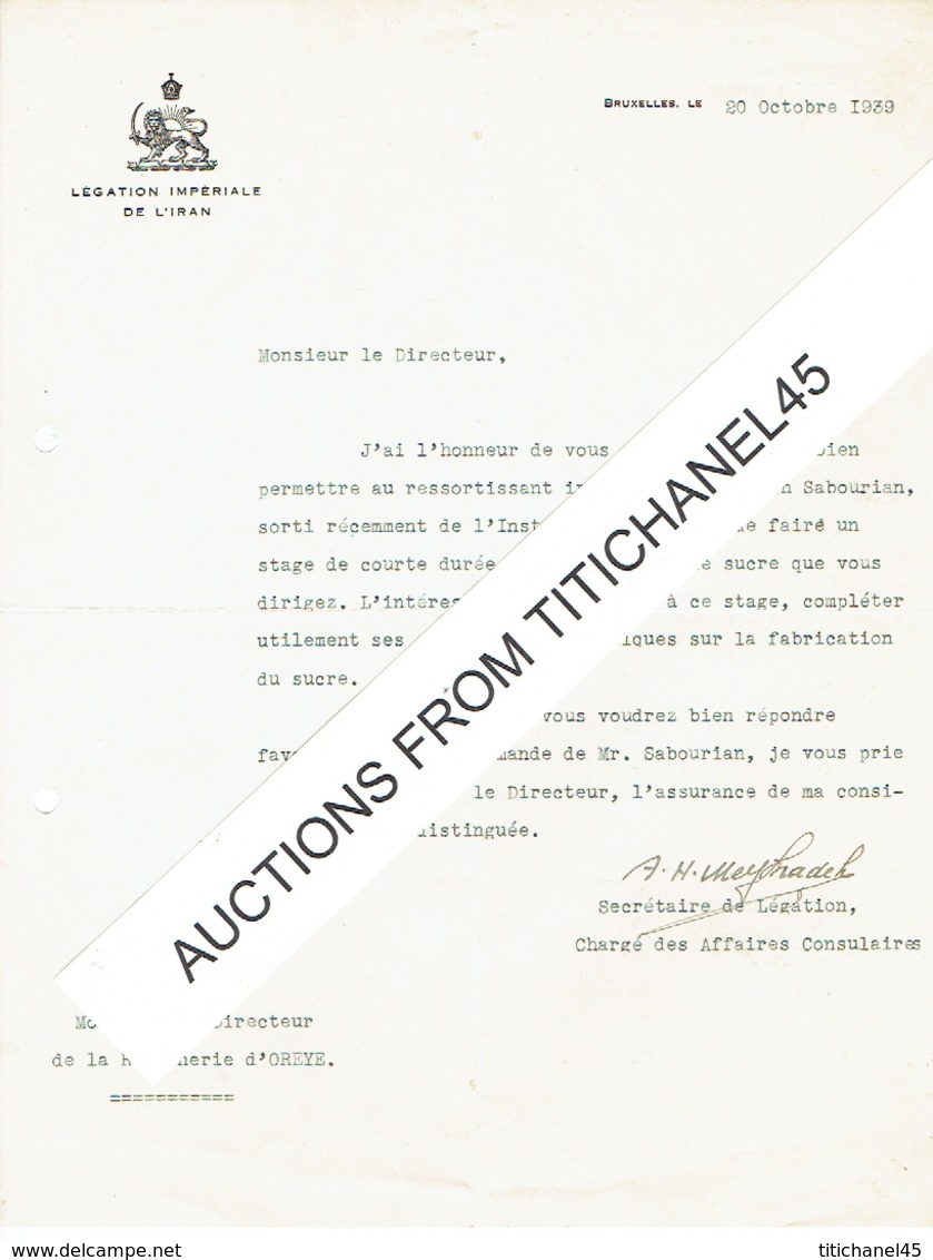 BRUXELLES - Lettre De 1939 - LEGATION IMPERIALE DE L'IRAN - Other & Unclassified