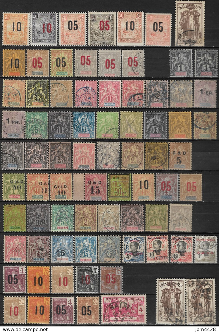 Colonie Lot De 78 Timbres Oblitérés, Neufs Avec Charniére - Madagascar, Guadeloupe, Indochine - Vrac (max 999 Timbres)