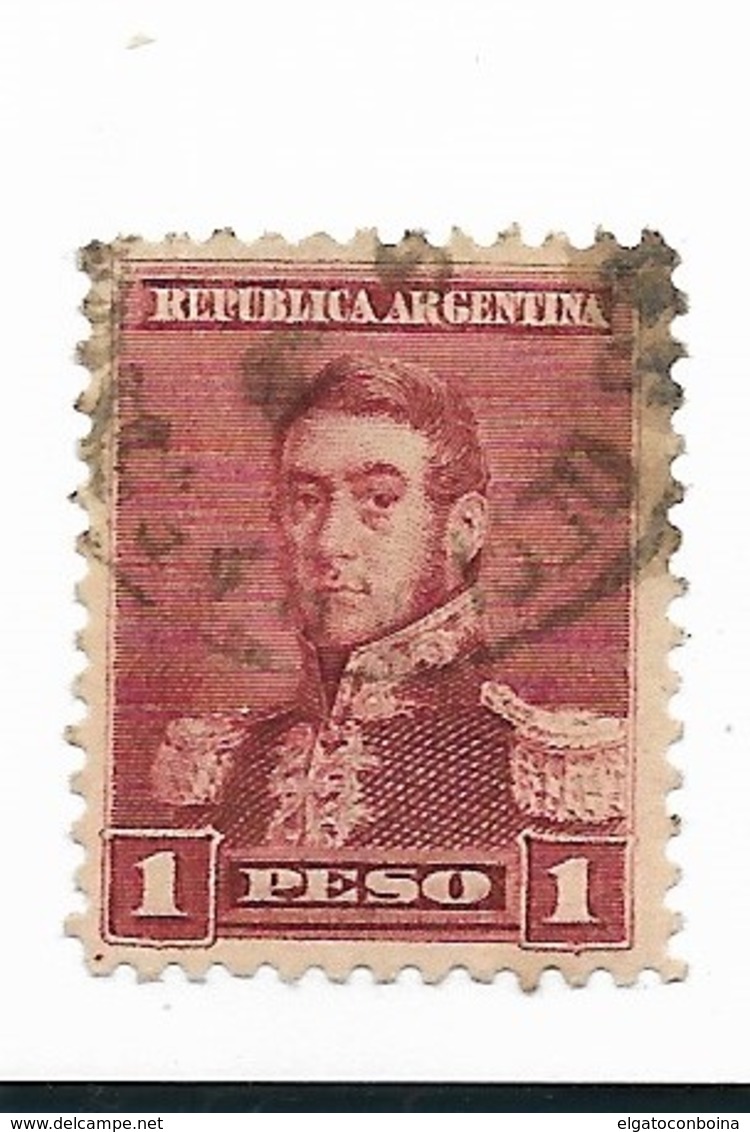 ARGENTINA YEAR 1897 San Martin 1 Peso  Used Large Sun Watermark 12 X 12 Scott 118 Michel 95ay - Ungebraucht