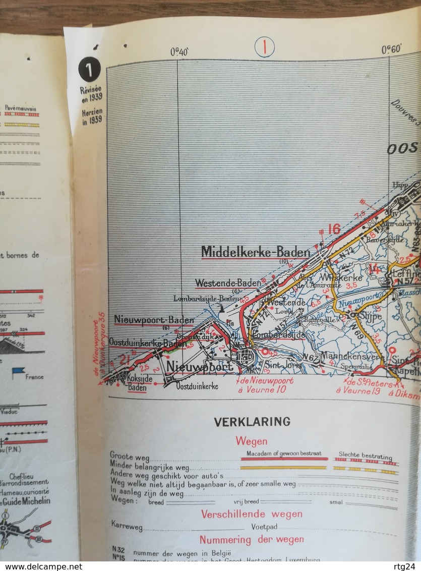 CARTE ROUTIERE MICHELIN N° 1 . ANTWERPEN - ROTTERDAM . CARTE DES ANNEES 1945 / 1950 . ( REVISEE EN 1939 ) .BON ETAT . - Cartes Routières