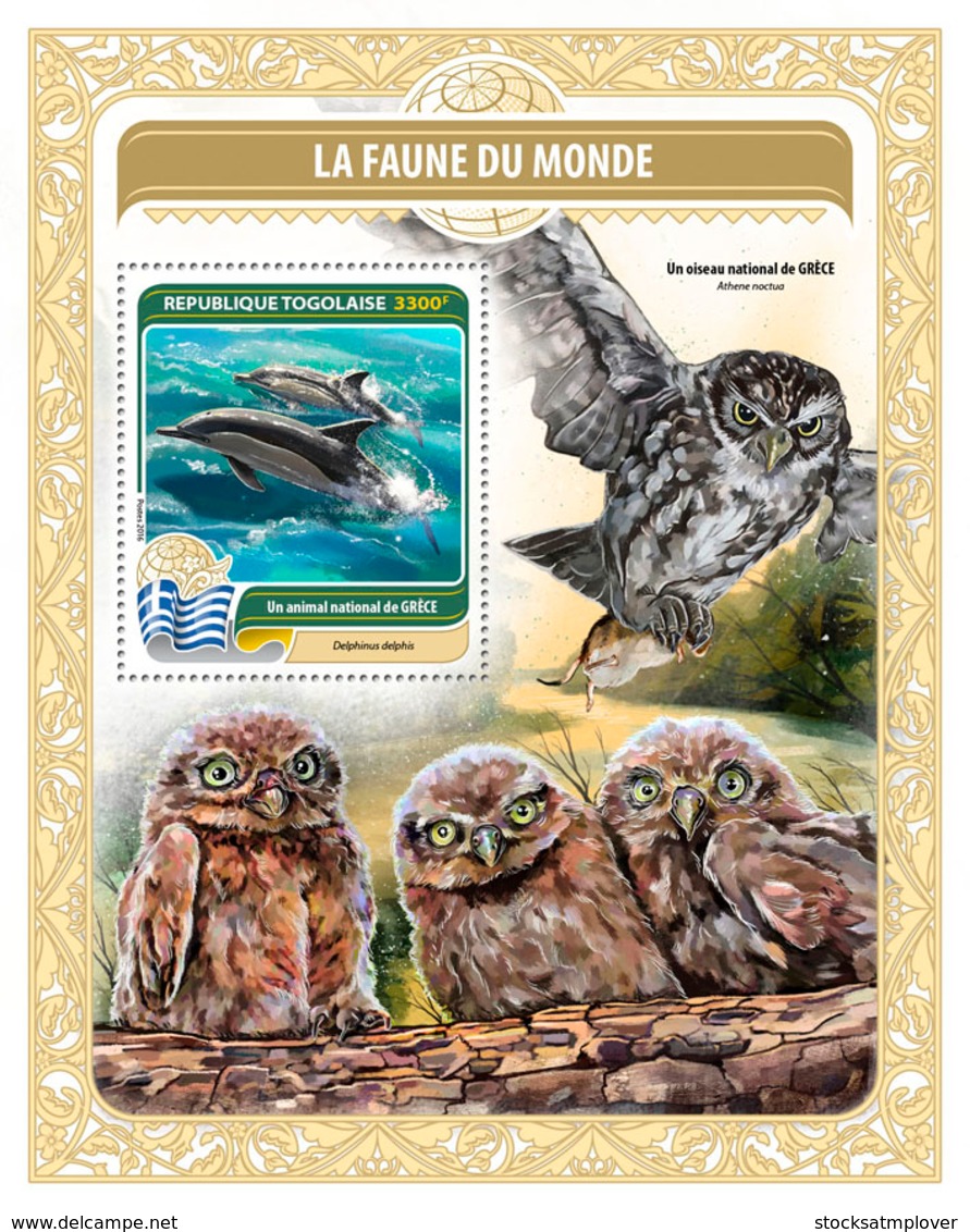 Togo  2016 Fauna  The World ,  National Animal Of  Greece ,dophlin  ,owls - Togo (1960-...)