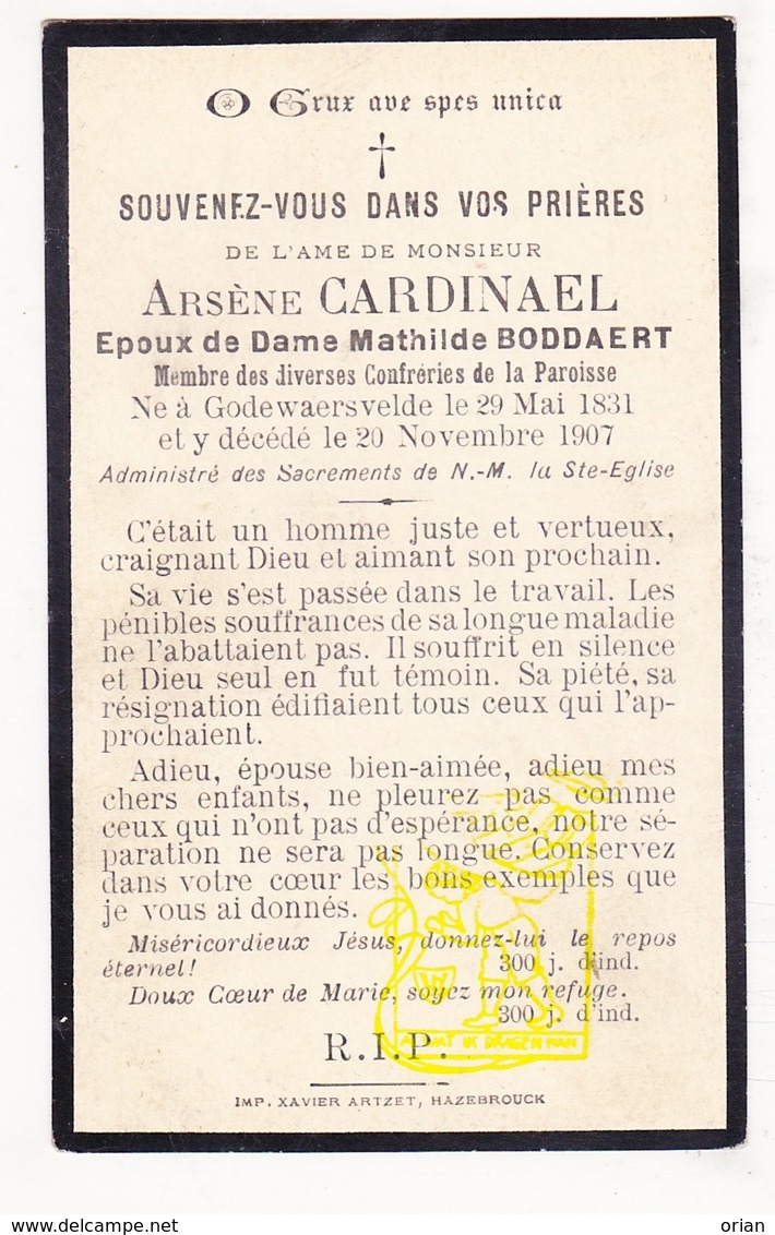 DP Im. Mort. FR Nord - Arsène Cardinael ° Godewaersvelde 1831 † 1907 X Math. Boddaert - Images Religieuses
